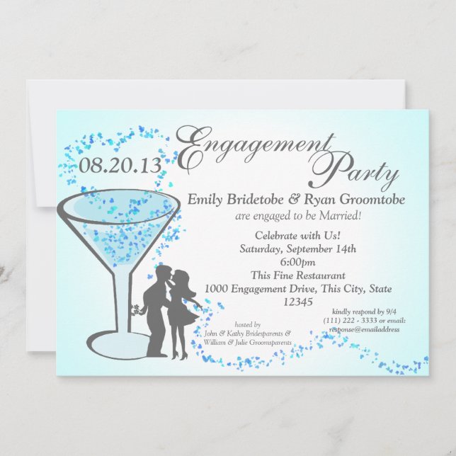 Martini Hearts Engagement Invitation (Front)