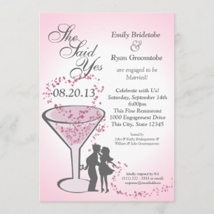Martini Hearts Engagement Pink Invitation