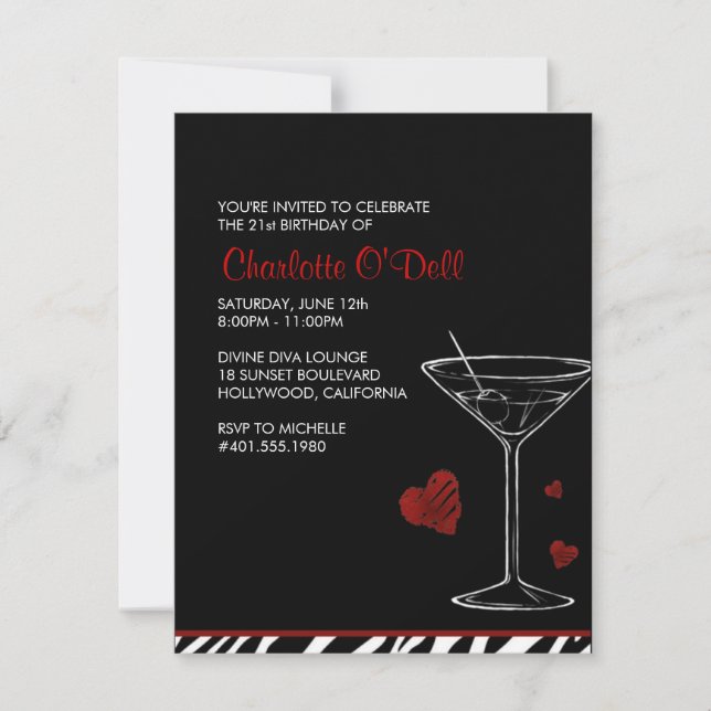 martini | love/ heart; birthday party invitation (Front)