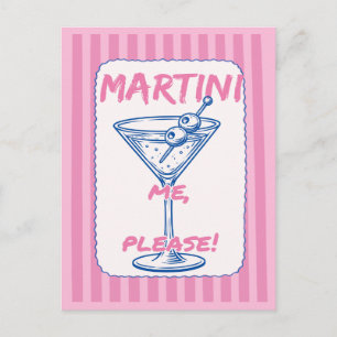 Martini Me Please Retro Cocktail Pink Postcard