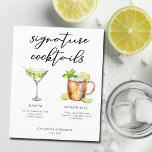 Martini Moscow Mule Signature Cocktails Menu<br><div class="desc">This chic signature cocktails list features simple black typography above 2 drinks and their ingredients for your wedding bar. A cute Martini and Moscow mule drawing add a cool flair to your bar menu. Complete with the couple's names and date for their reception.</div>