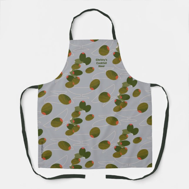 Martini Olives with glasses (customize name) Apron (Front)