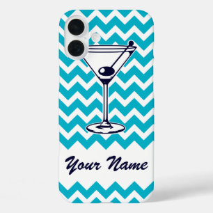 Martini Pictogram with Blue Chevron Pattern iPhone 16 Plus Case