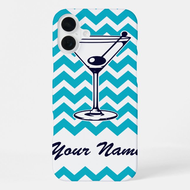 Martini Pictogram with Blue Chevron Pattern iPhone Case (Back)