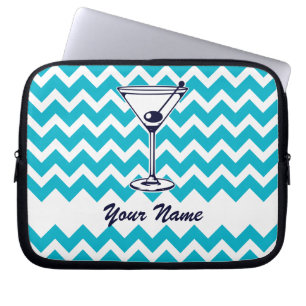 Martini Pictogram with Blue Chevron Pattern Laptop Sleeve
