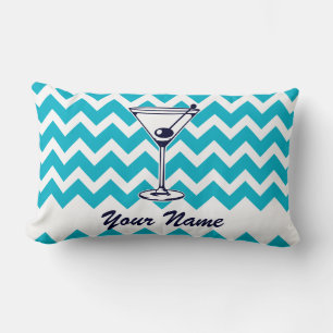 Martini Pictogram with Blue Chevron Pattern Lumbar Pillow