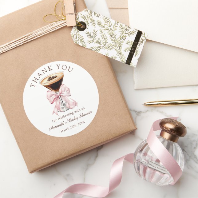 Martini Pink Baby Shower Thank you Sticker (Cadeaux)
