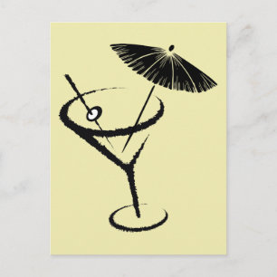 Martini ~ Retro Cocktail Drink Olive & Umbrella Postcard