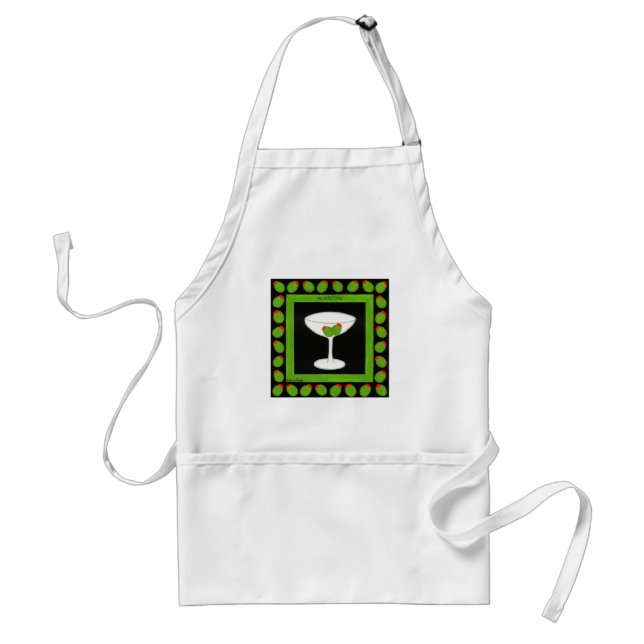 Martini Retro Drink Green Olives on Black Standard Apron (Front)