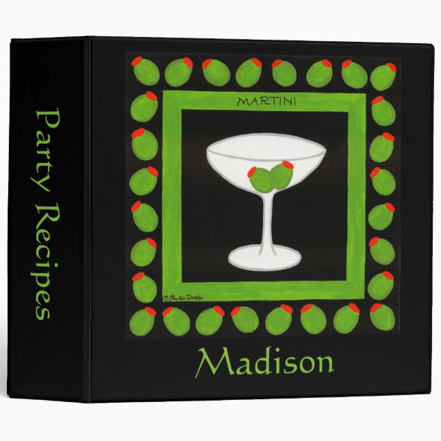 Martini Retro Drink Olive Black Name Personalized Binder (Front/Spine)