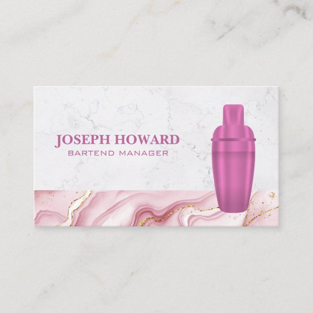 Martini Shaker Logo | Pink Marble Business Card (Front)