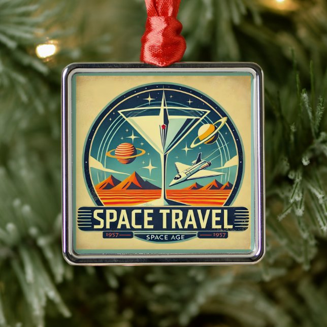 Martini Space Travel 1957 New Worlds Logo Metal Ornament (Tree)
