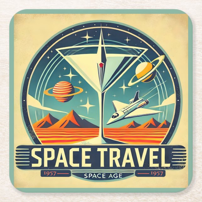 Martini Space Travel 1957 New Worlds Logo Square Paper Coaster (Front)