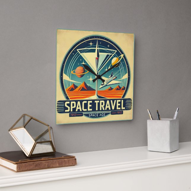 Martini Space Travel 1957 New Worlds Logo Square Wall Clock (Office)