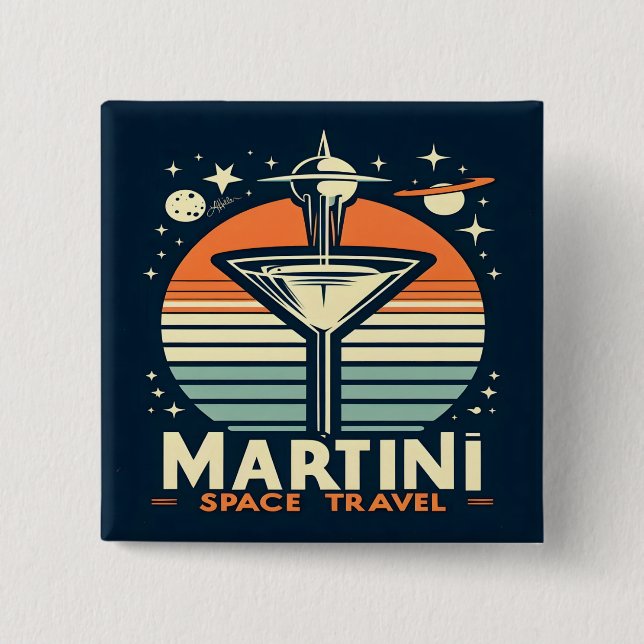 Martini Space Travel Lift Off Logo 2 Inch Square Button (Front)