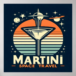 Martini Space Travel Lift Off Logo Poster