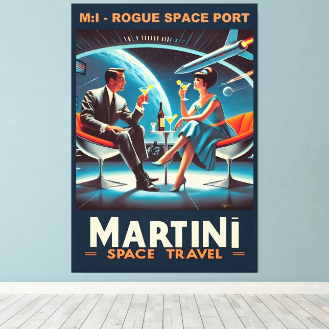 Martini Space Travel Poster Rogue Space Port Canvas Print (Insitu(Wood Floor))