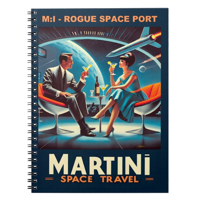 Martini Space Travel Poster Rogue Space Port Notebook (Front)