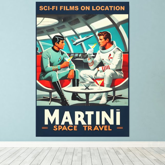 Martini Space Travel Poster Sci-Fi Films In Space Canvas Print (Insitu(Wood Floor))