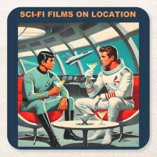Martini Space Travel Poster Sci-Fi Films In Space Square Paper Coaster