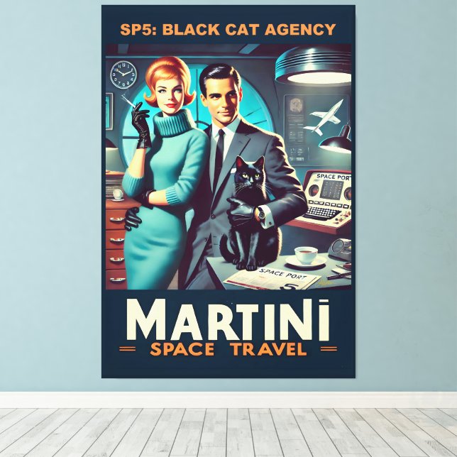Martini Space Travel Poster SP5: Black Cat Agency Canvas Print (Insitu(Wood Floor))