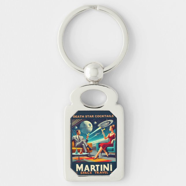 Martini Space Travel Posters Death Star Cocktails Keychain (Front)
