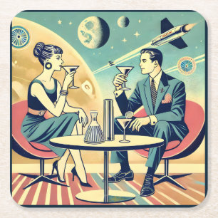 Martini Space Travel Posters Flight Crew Square Paper Coaster