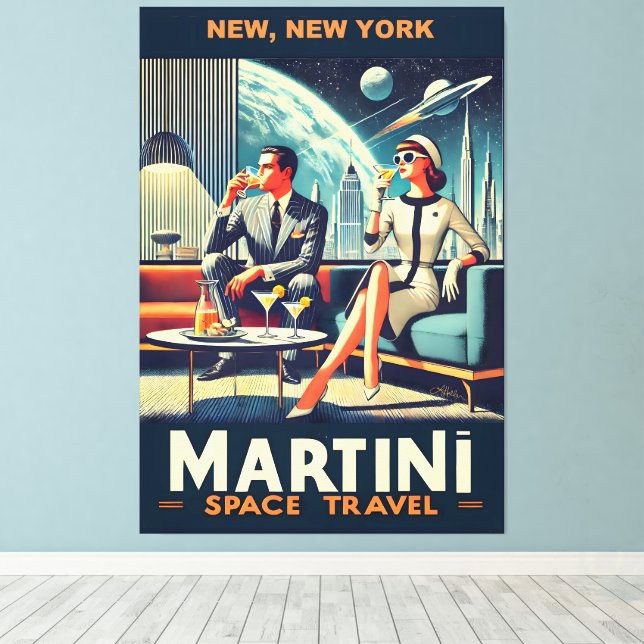Martini Space Travel Posters New, New York Canvas Print (Insitu(Wood Floor))