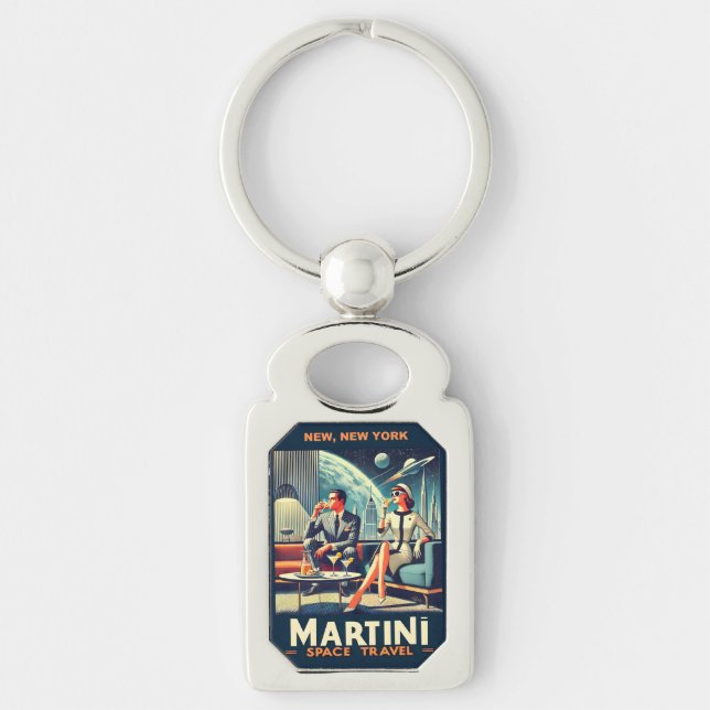 Martini Space Travel Posters New, New York Keychain (Front)