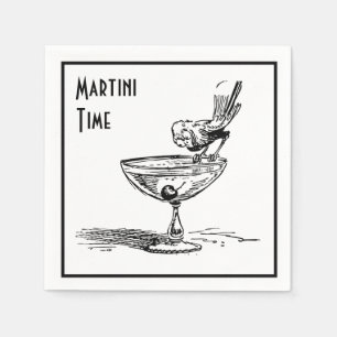 Martini Time Funny Bird on Cocktail Drink Retro Napkin