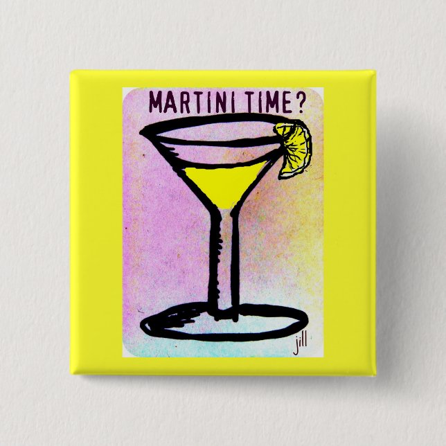 MARTINI TIME LEMON DROP PASTEL PRINT by jill 2 Inch Square Button (Front)