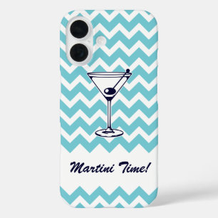 Martini Time with Blue Chevron Pattern iPhone 16 Case