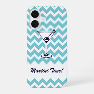 Martini Time with Blue Chevron Pattern iPhone 16 Case
