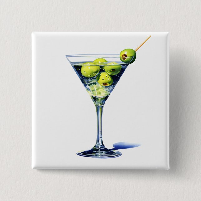 Martini With Olives 2 Inch Square Button (Front)