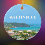 Martinique harbour photo ceramic ornament<br><div class="desc">Martinique West Indies island photo showing the harbour with buildings and mountains. The name Martinique is in a vintage deco font.</div>