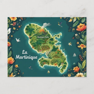 Martinique Illustrated Map Holiday Postcard