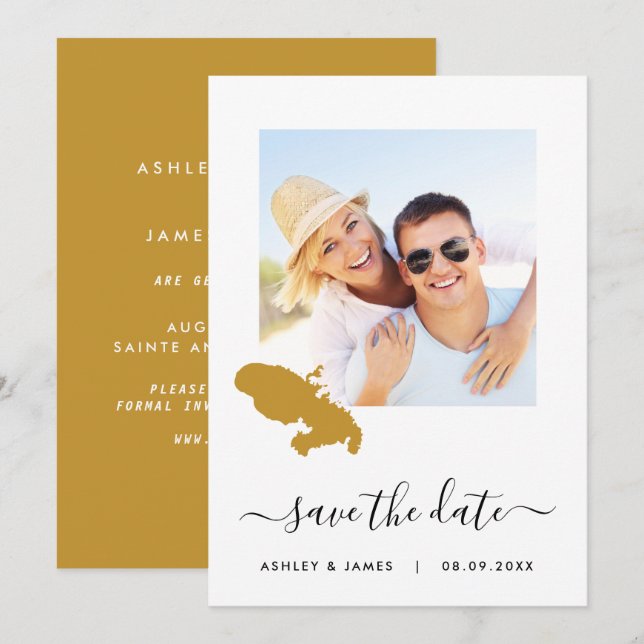 Martinique Map Photo Wedding Save the Date Card (Front/Back)
