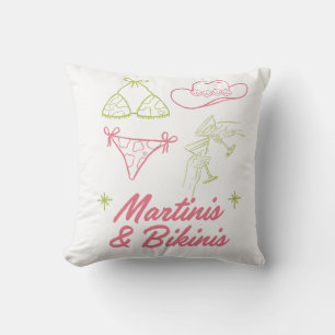 Martinis and Bikinis   Bachelorette Beach Party  Throw Pillow