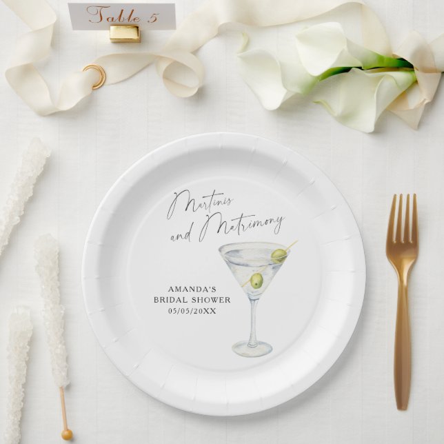 Martinis and Matrimony Bridal shower  Paper Plate (Wedding)