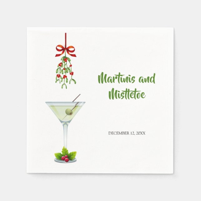 Martinis and Mistletoe Christmas Napkins (Front)