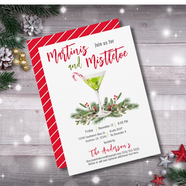 Martinis and Mistletoe Festive Drinks Holiday Invitation (Creator Uploaded)