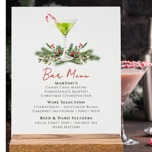 Martinis and Mistletoe Holiday Party Bar Menu Acrylic Sign