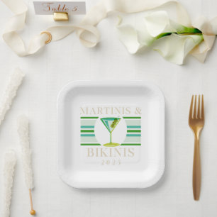 Martinis & Bikinis – 2025 Retro Bachelorette Party Paper Plate