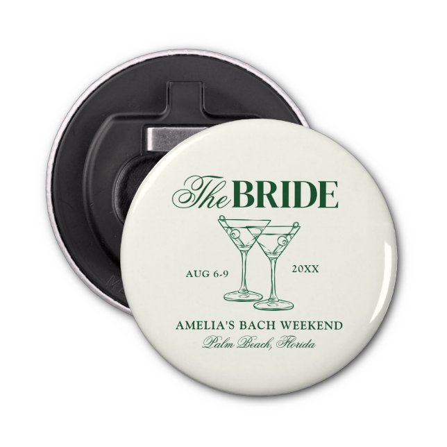 Martinis & Matrimony Bachelorette Bride Bottle Opener (Front)
