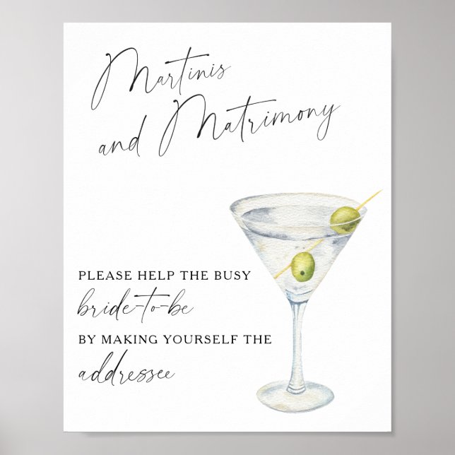 Martinis & Matrimony Help the busy bride Address Poster (Front)