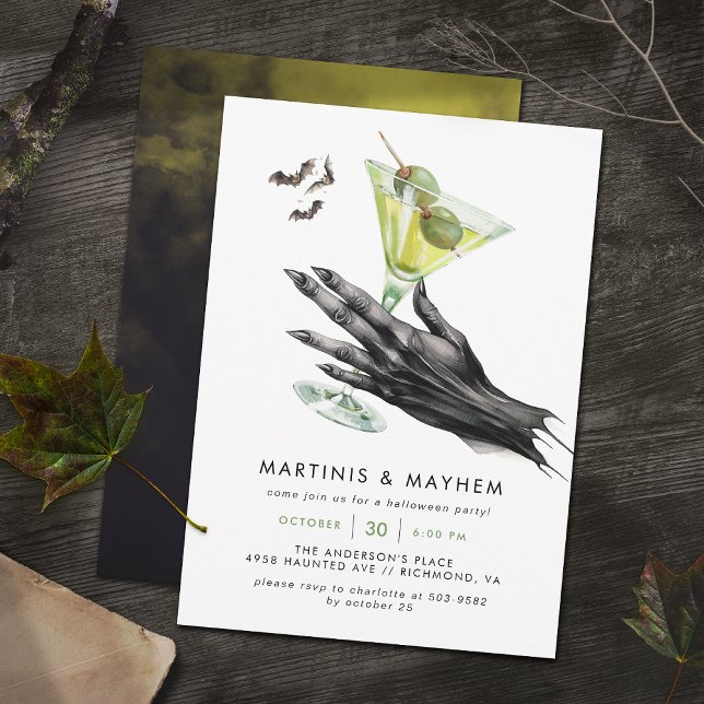 Martinis & Mayhem Spooky Halloween Cocktail Party Invitation (Creator Uploaded)