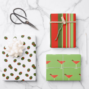 Martinis, Olives and Stripes Assorted Wrapping Paper Sheet