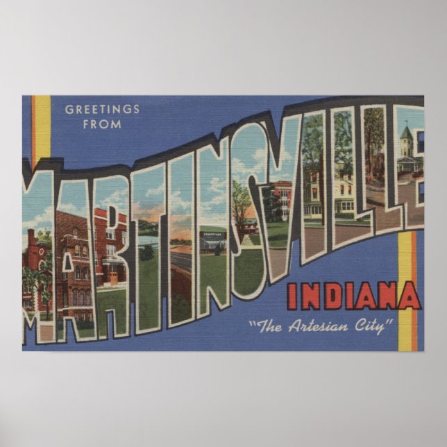 Martinsville, Indiana - Large Letter Scenes Poster (Front)