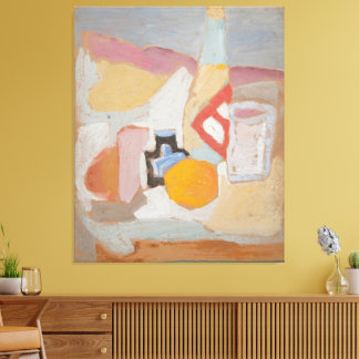 Martwa natura z pomarańczą, butelką i kałamarzem canvas print