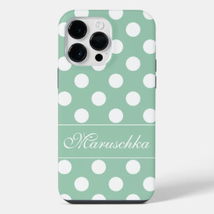 Maruschka - Your Custom Name, Big Polka Dots, Mint iPhone 14 Pro Max Case